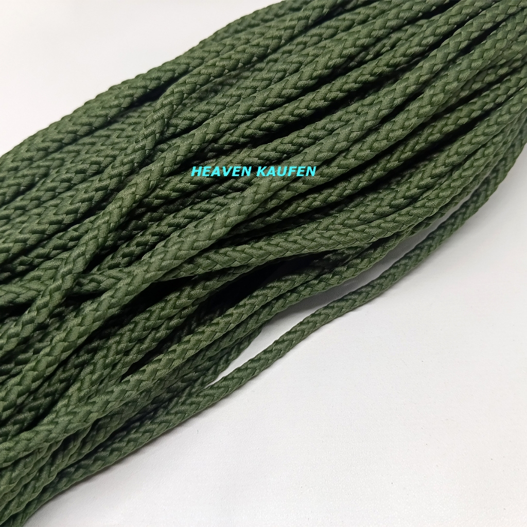Tali Kepang 6 mm Warna Hijau Army Tua Untuk Bahan Tali Tas Serut Drawstring Celana Jaket Hoodie Dll 