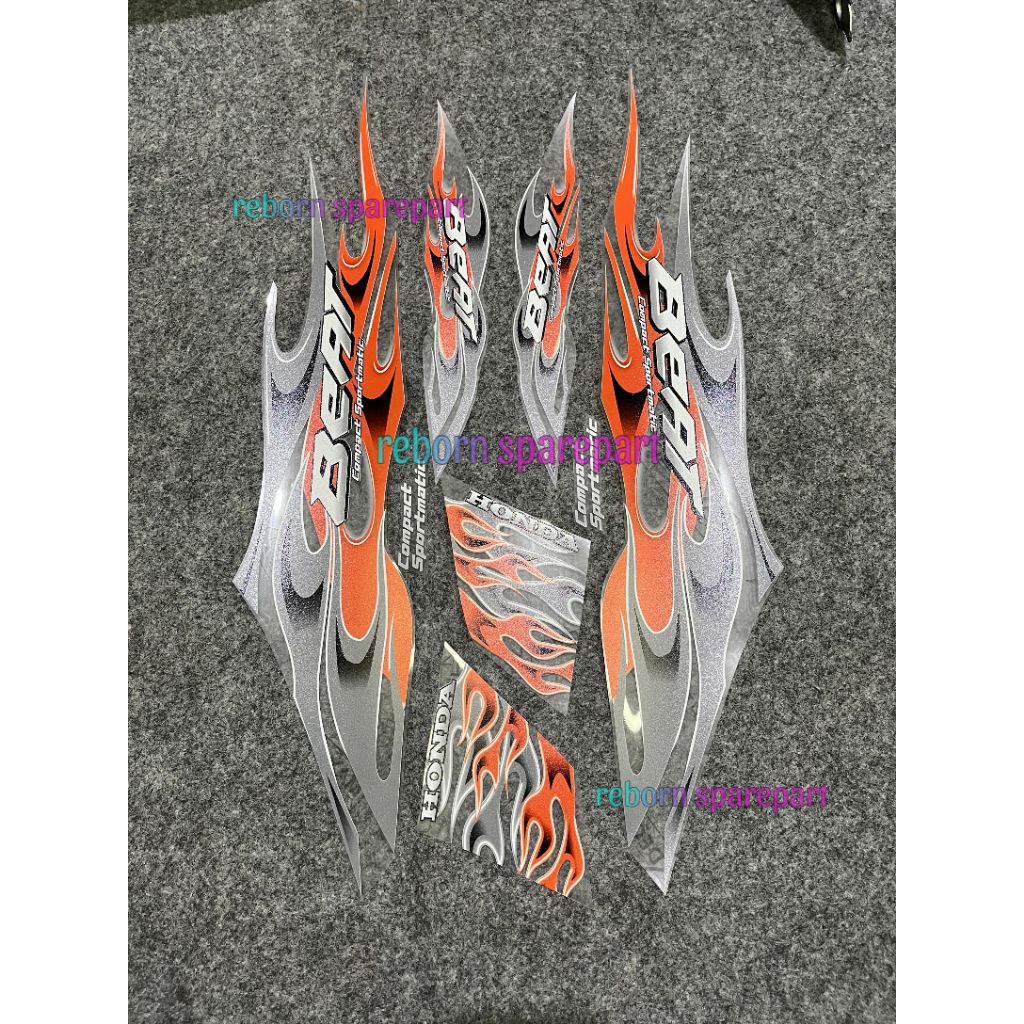 stripping Honda beat karbu api oren transparan - sticker/list/decal beat karbu api orange transparan