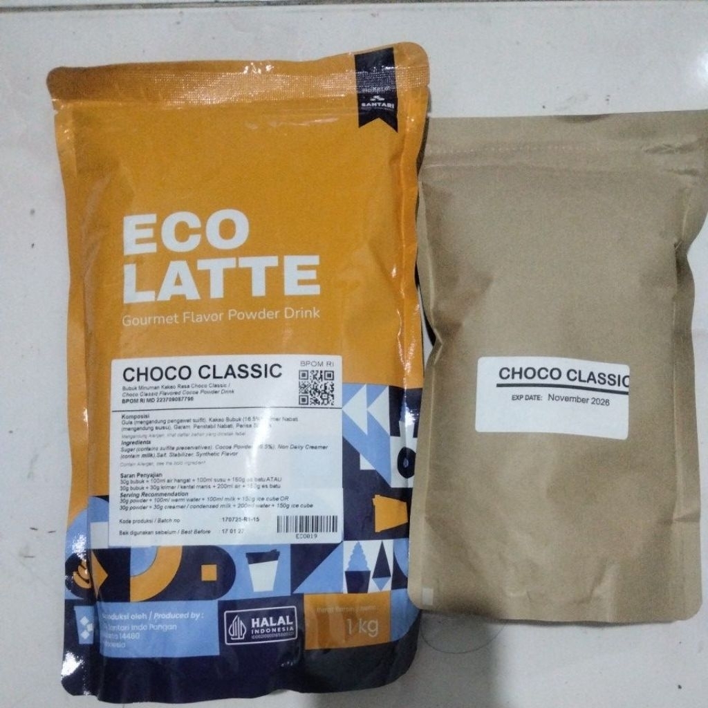 Bubuk Minuman Merk EcoLatte Rasa Choco Classic kemasan 1kg Ex Cho' Latte