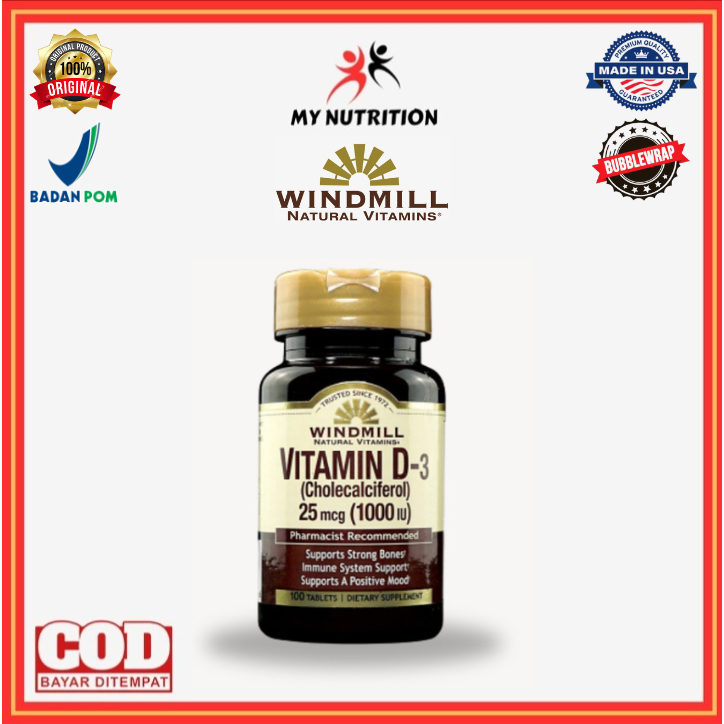Windmill Vitamin D3 1000 VIT D 100 Tabs BPOM Menaikkan Imunitas Daya Tahan Kekebalan Tubuh Original