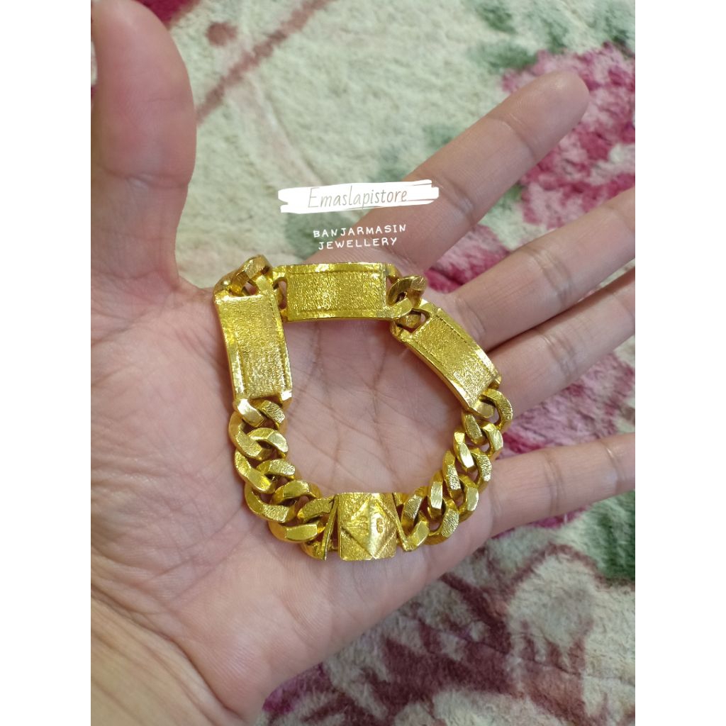 Gelang Medium Plat Pasir Petak Lapis Emas 999 Banjar