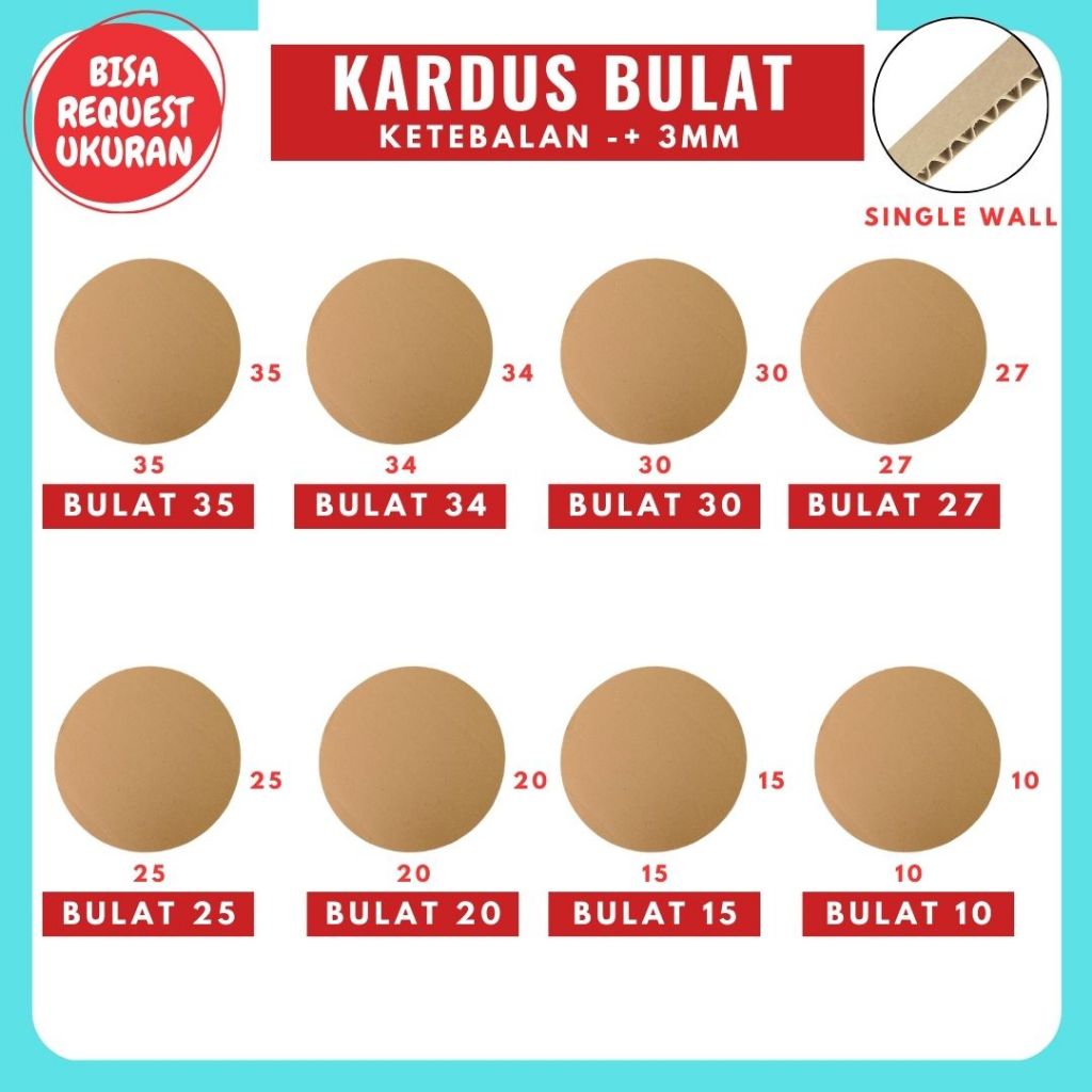 Kardus Bulat 35x35/34x34/30x30/27x27/25x25/20x20/15x15/10x10 Dus Bundar Sheet bulat Alas Kue Coklat
