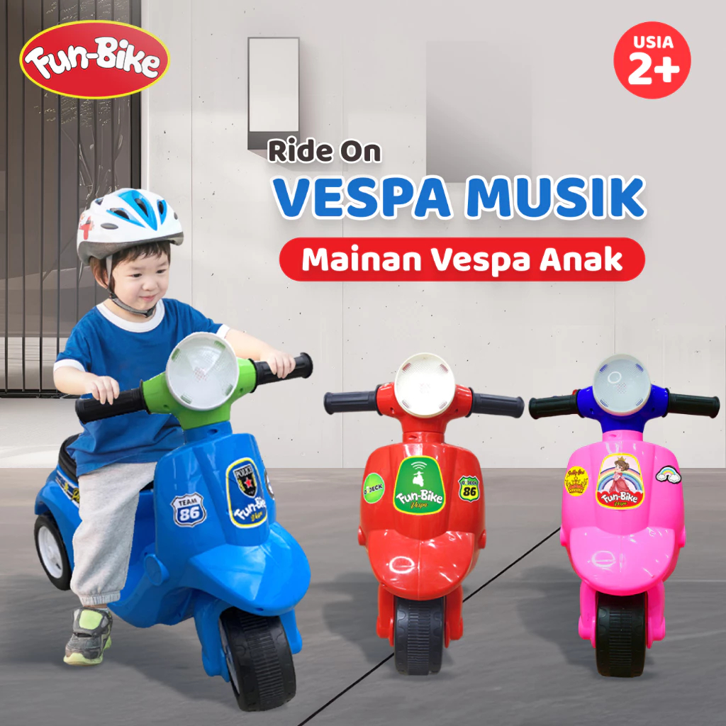 FUNBIKE VESPA MUSIK RODA DUA BALANCE BIKE SEPEDA LUCU ANAK ADA MUSIK