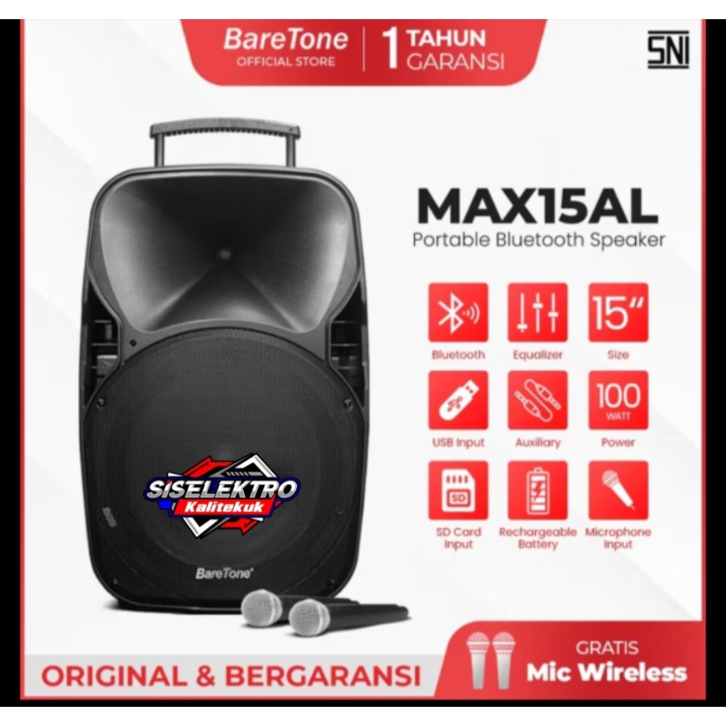 Baretone Speaker portabel MAX15AL speaker blutut portable 15 inch Baretone max 15al