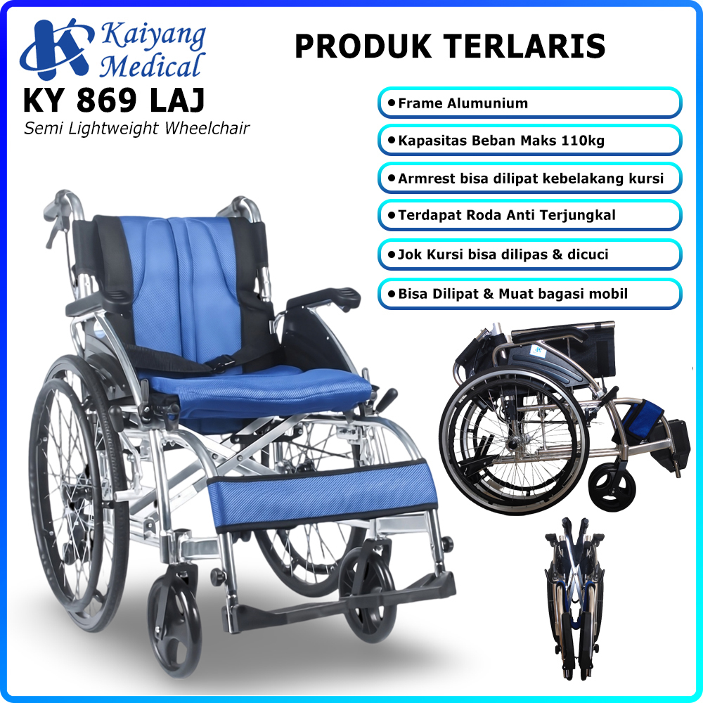 KAIYANG 869 LAJ - Kursi Roda Lipat Anti Terjungkal Dewasa Lansia Portable Alumunium Ringan Traveling