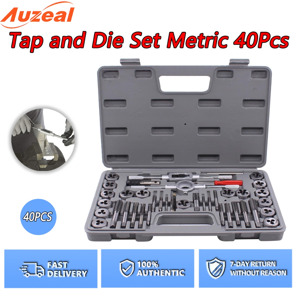 Auzeal 40 Pcs Metric Tap Die Set Alat Ulir Tangan Tungsten Carbide Screw Thread Bit Tap Die Set 40pc