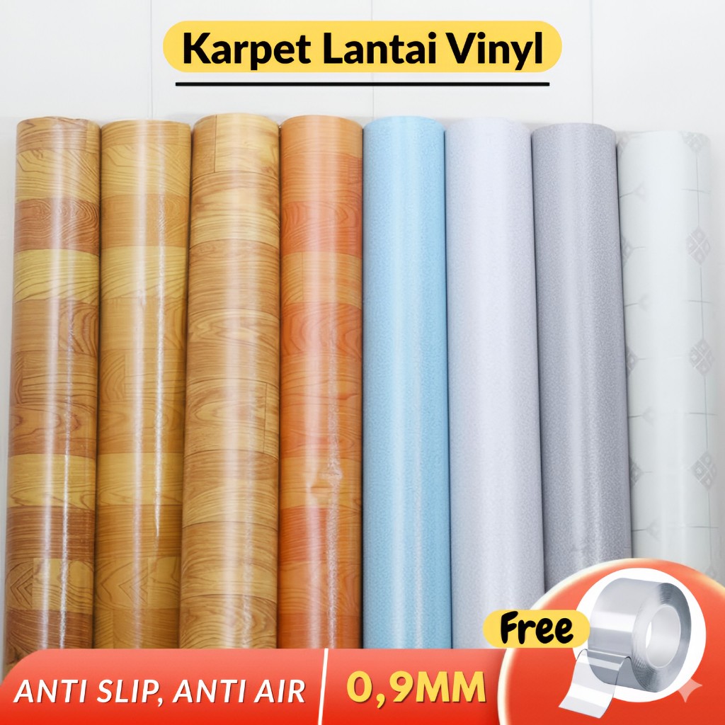 Karpet Vinyl Lantai / Alas Lantai Motif Kayu Tebal 0,9mm Anti Air Anti Slip PVC Meteran