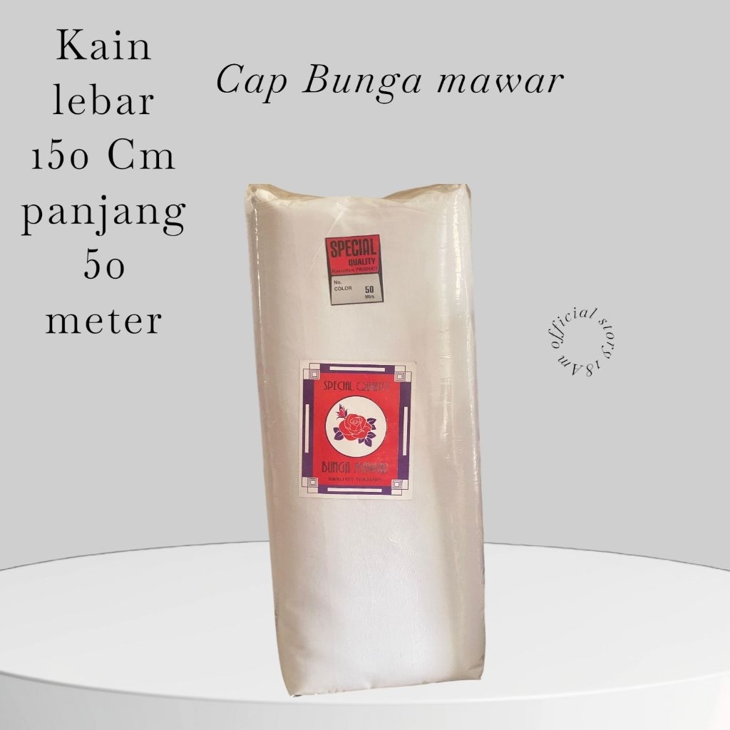 KAIN KAFAN JENAZAH POLYSTER CAP BUNGA MAWAR 1 ROLL LEBAR 150CM×50M/90CM×50M
