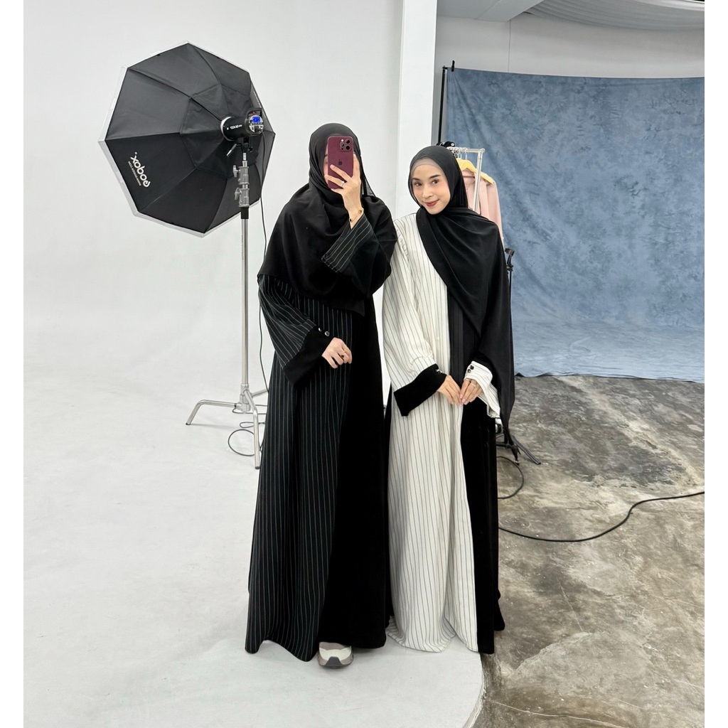 Hawa Abaya Black Jetblack Series Salur Stripe By Alveera