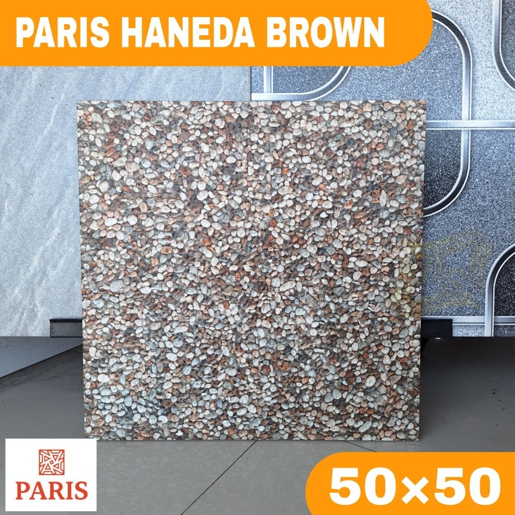 Keramik lantai 50×50 murah PARIS Haneda brown motif batu alam keramik lantai garasi, carport