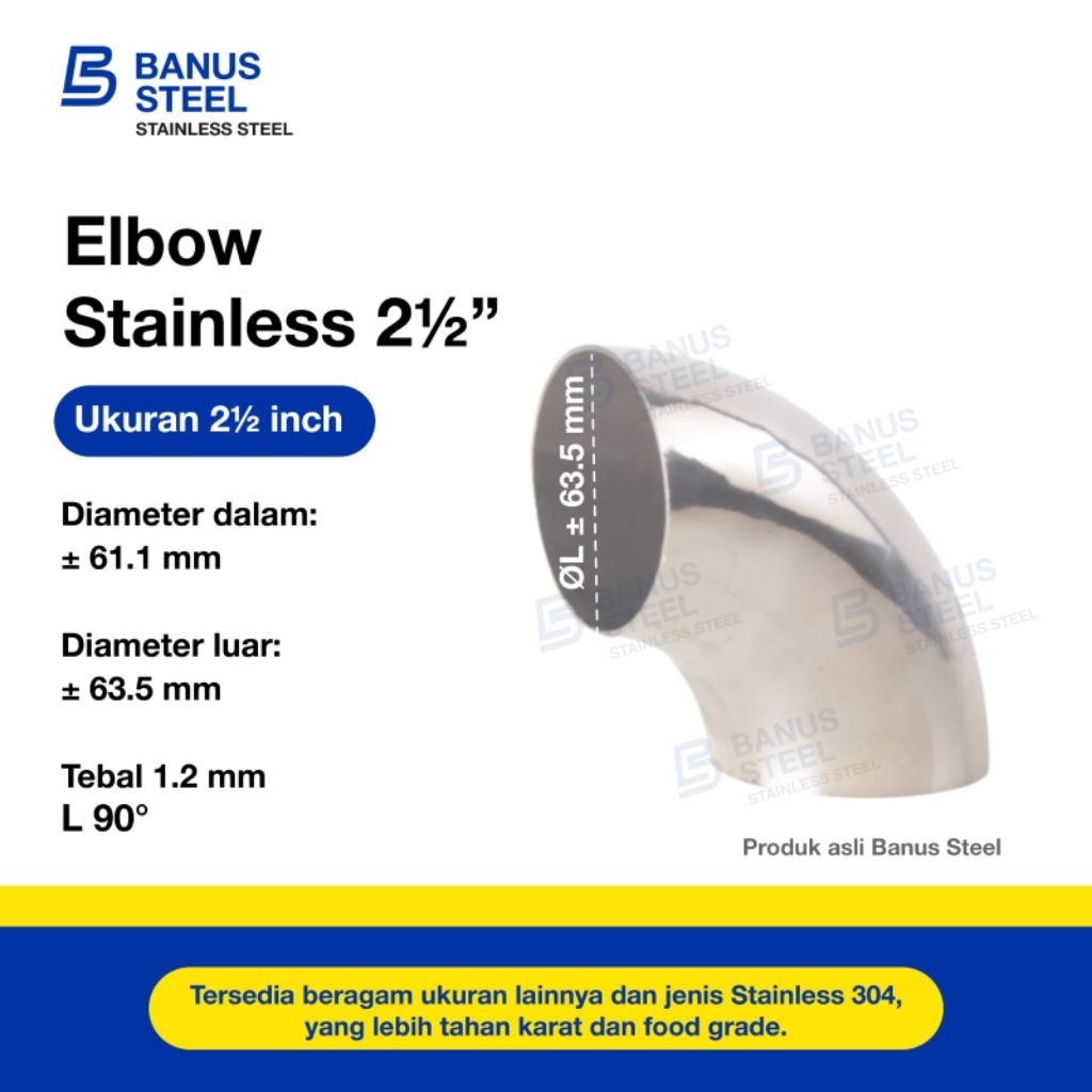 Elbow stainless 2 1/2 inch 304 (tebal) Elbow stainless 304 sambungan pipa
