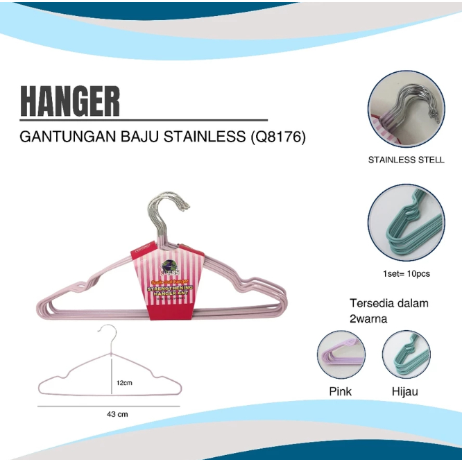 Hanger Baju Lusin / Hanger Serbaguna /Hanger Lusinan / Haanger Stainless ISI 10 QM8176
