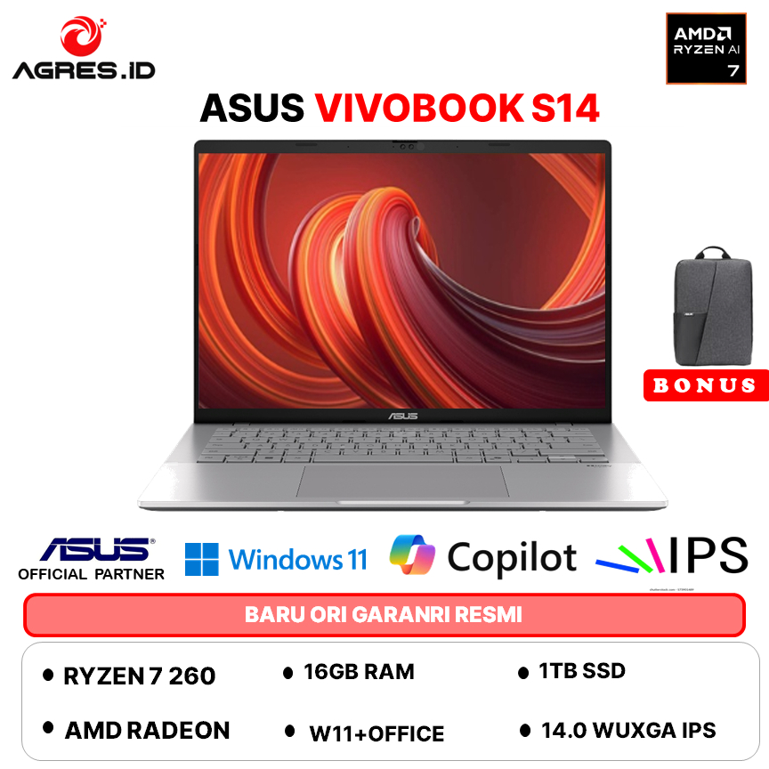 ASUS VIVOBOOK S14 M3407HA RYZEN 7 260 - RAM 16GB 1TB W11+OHS 14.0 WUXGA -VIPS7112M