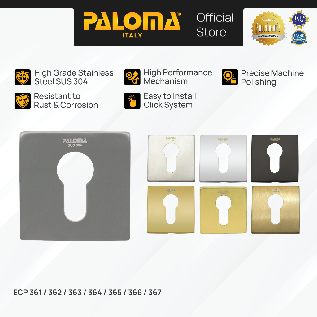 PALOMA Ring Kunci Silinder Pintu Escutcheon Square Kotak Stainless Steel SUS 304 SUS304 Chrome Krom 