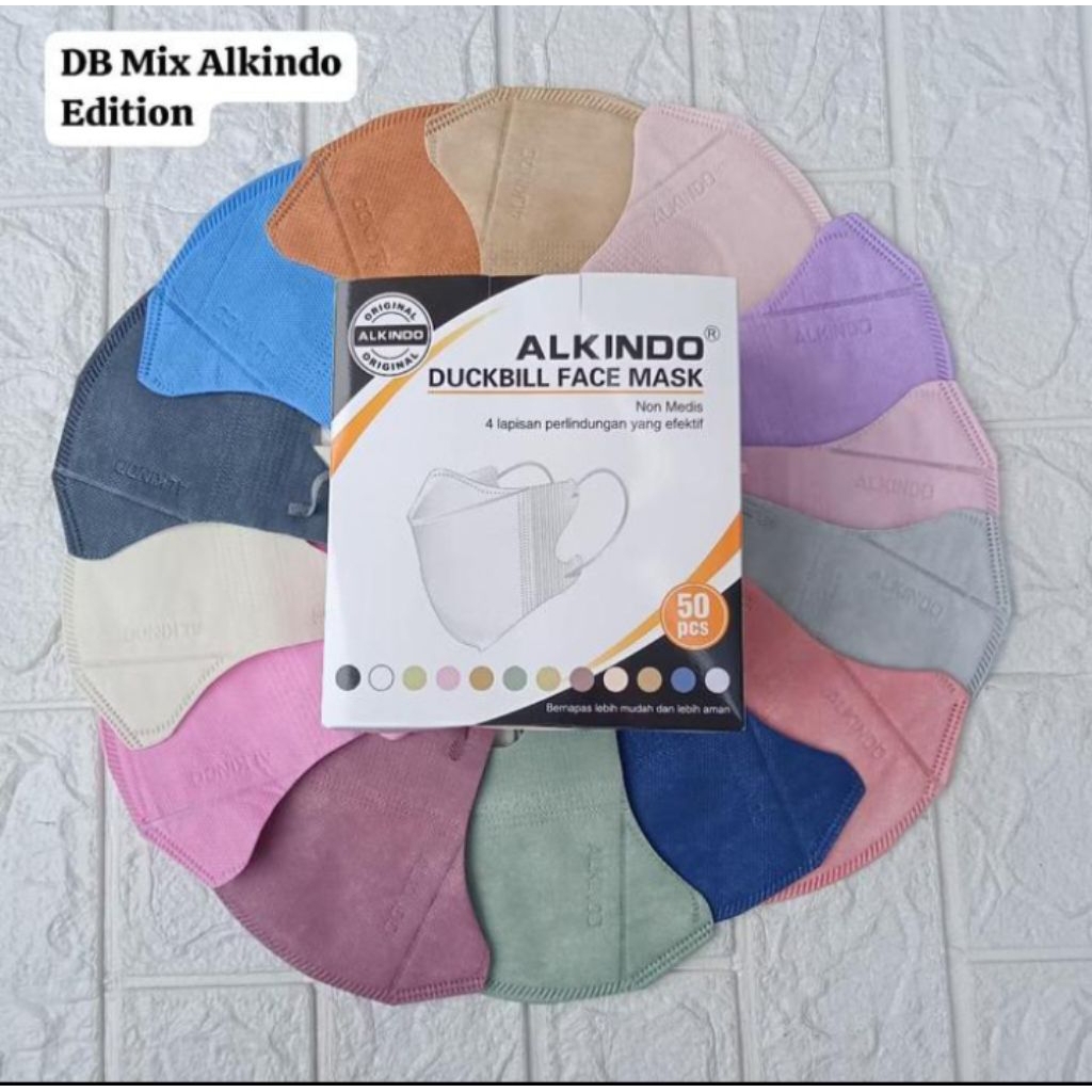 Masker Duckbill Mix Warna Warni 4 Ply Isi 50 Pcs Emboss ALKINDO