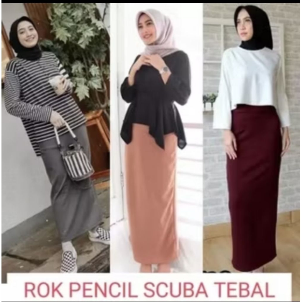 ROK SPAN PANJANG SCUBA / ROK KANTOR SPAN PANJANG SCUBA PREMIUM / ROK SPAN HITAM PUTIH