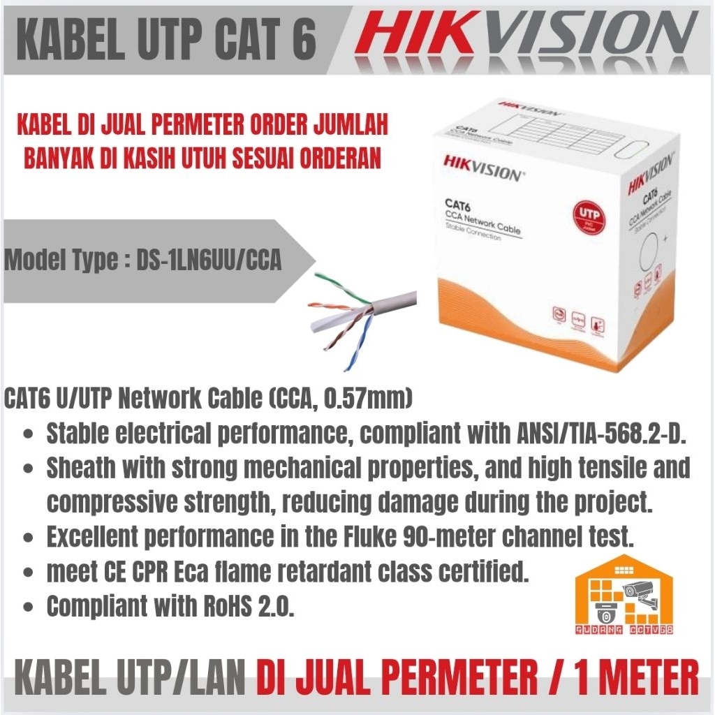 Kabel UTP Cat6 / Kabel LAN Cat6 / Cable Network Cat 6 Hikvision