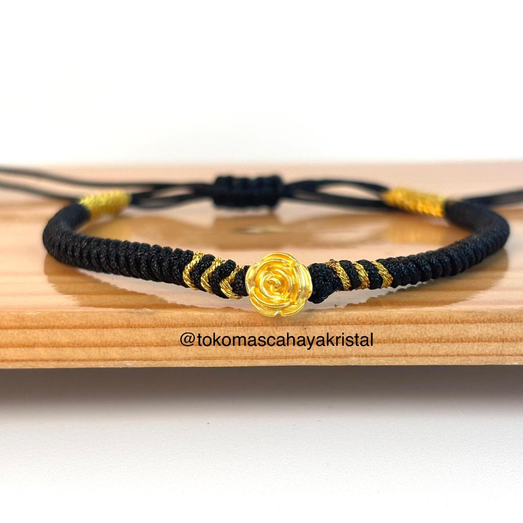 Gelang Tali Emas Charm Bunga Mawar 24k HK Hongkong 999% - Gold Bracelet