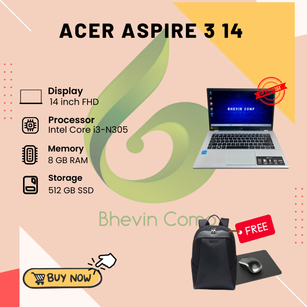 ACER ASPIRE 3 14 INTEL CORE I3-N305 RAM 8GB SSD 512GB