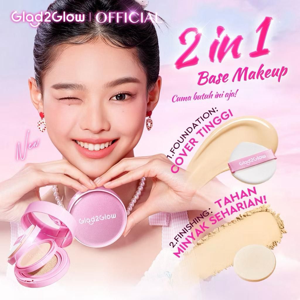 🩷Shopaholic28🩷Glad2Glow 2in1 Perfect Pair Cushion Powder Foundation Waterproof Make Up Setting BB Cr