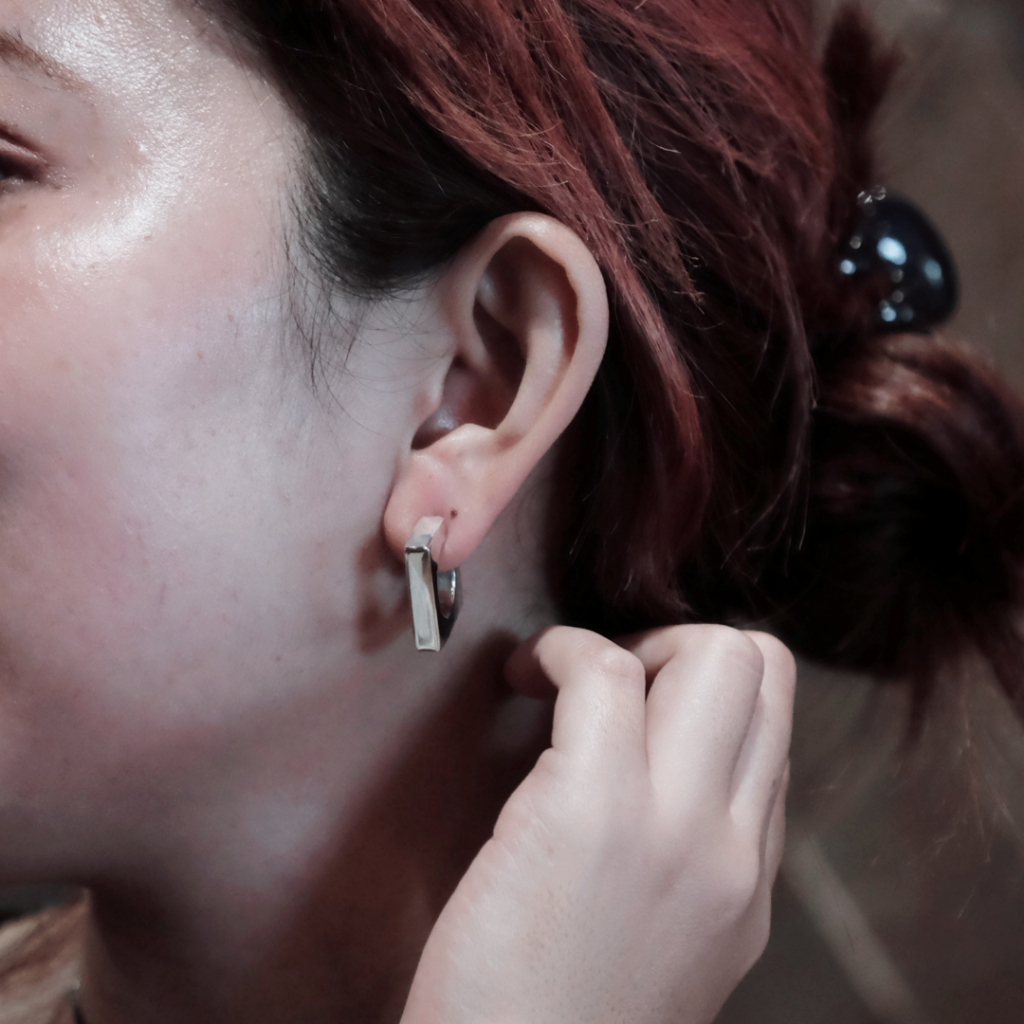 Eufeme Anting Perak Asli Sterling Silver 925 - Hoop Kotak Geometris Stud Wanita Handmade Bali