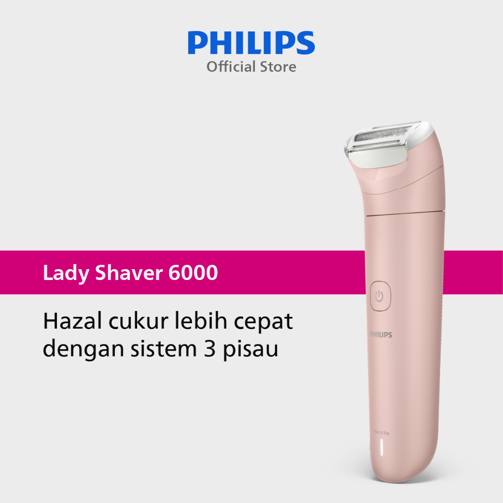 Philips | Lady Shaver 6000 | Alat Cukur Elektrik Wanita | Pencukuran Lembut, Cepat, dan Nyaman | BRL