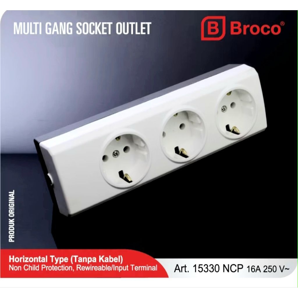 STOP KONTAK BROCO 3 LUBANG / TERMINAL COLOKAN 3 LUBANG