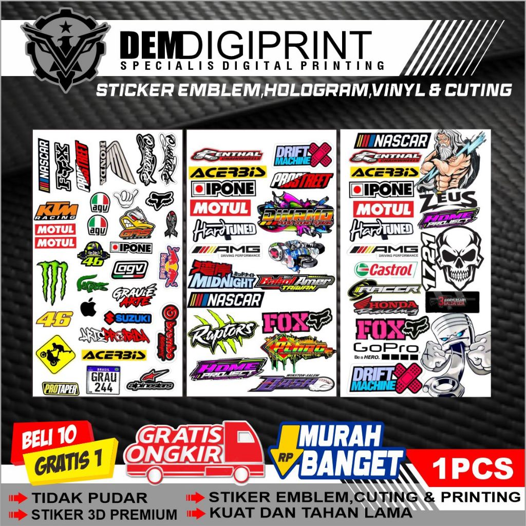 Stiker pack sponsor racing,stiker motor,stiker logo logo racing hologram dan vinil