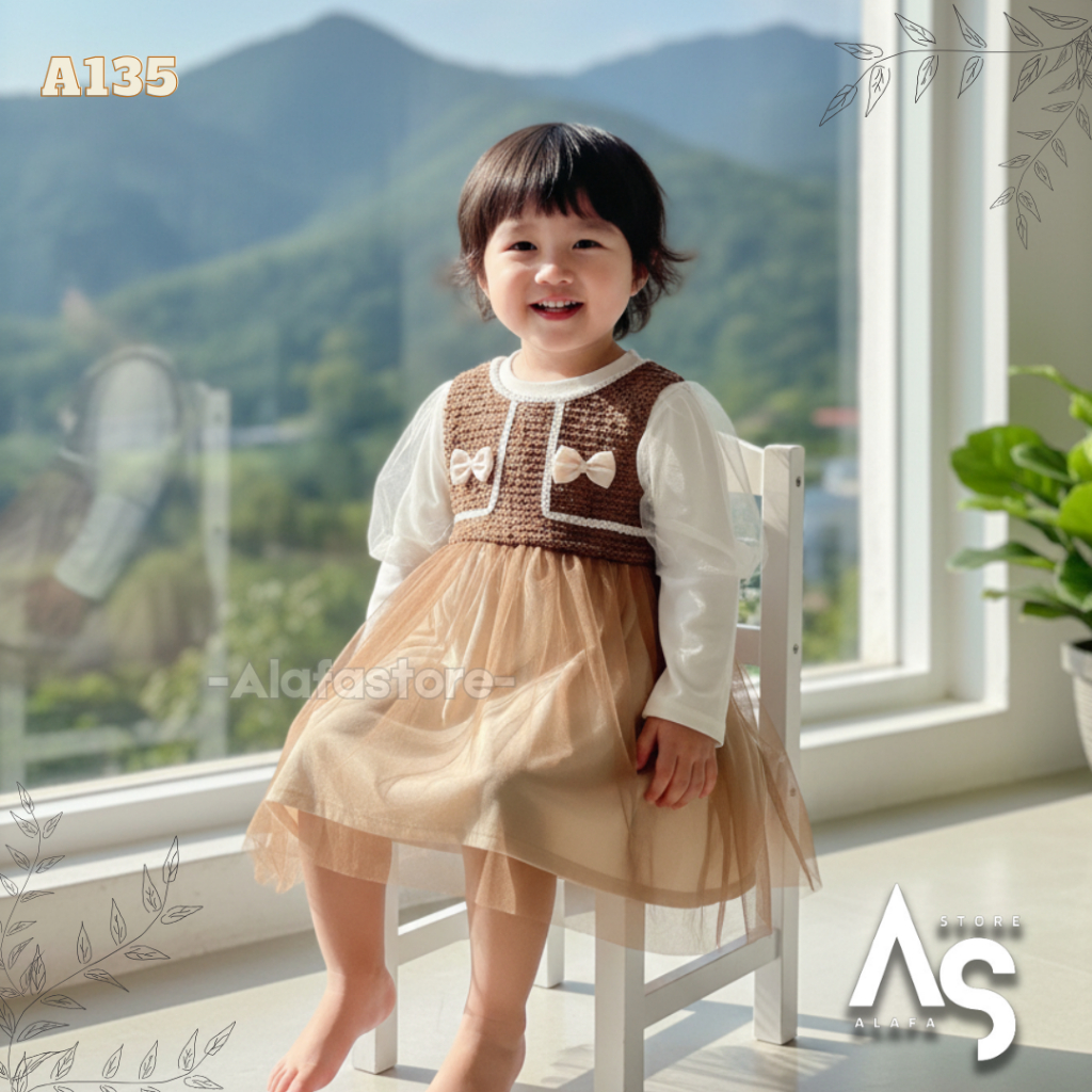 Dress anak perempuan pesta - Gaun ulang tahun anak NAVY MOCCA Alafastore 1-4th A135