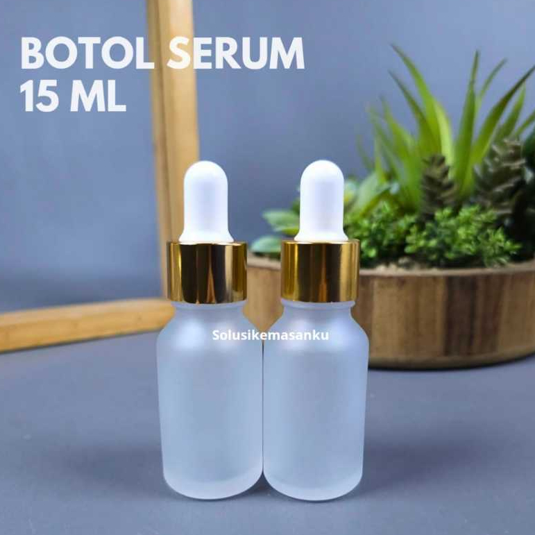 Botol Kaca Pipet 15 Ml Natural Frosted Ring Alumunium Gold / Botol Pipet 15 Ml / Botol Serum 15 Ml