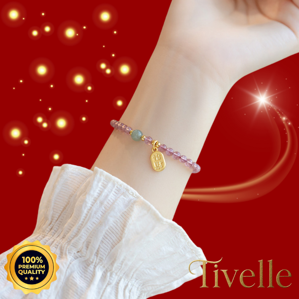 [ BISA COD ] Tivelle Jewelry Minsheng Strawberry Quartz Bracelet | Gelang Manik-Manik Kristal Strobe