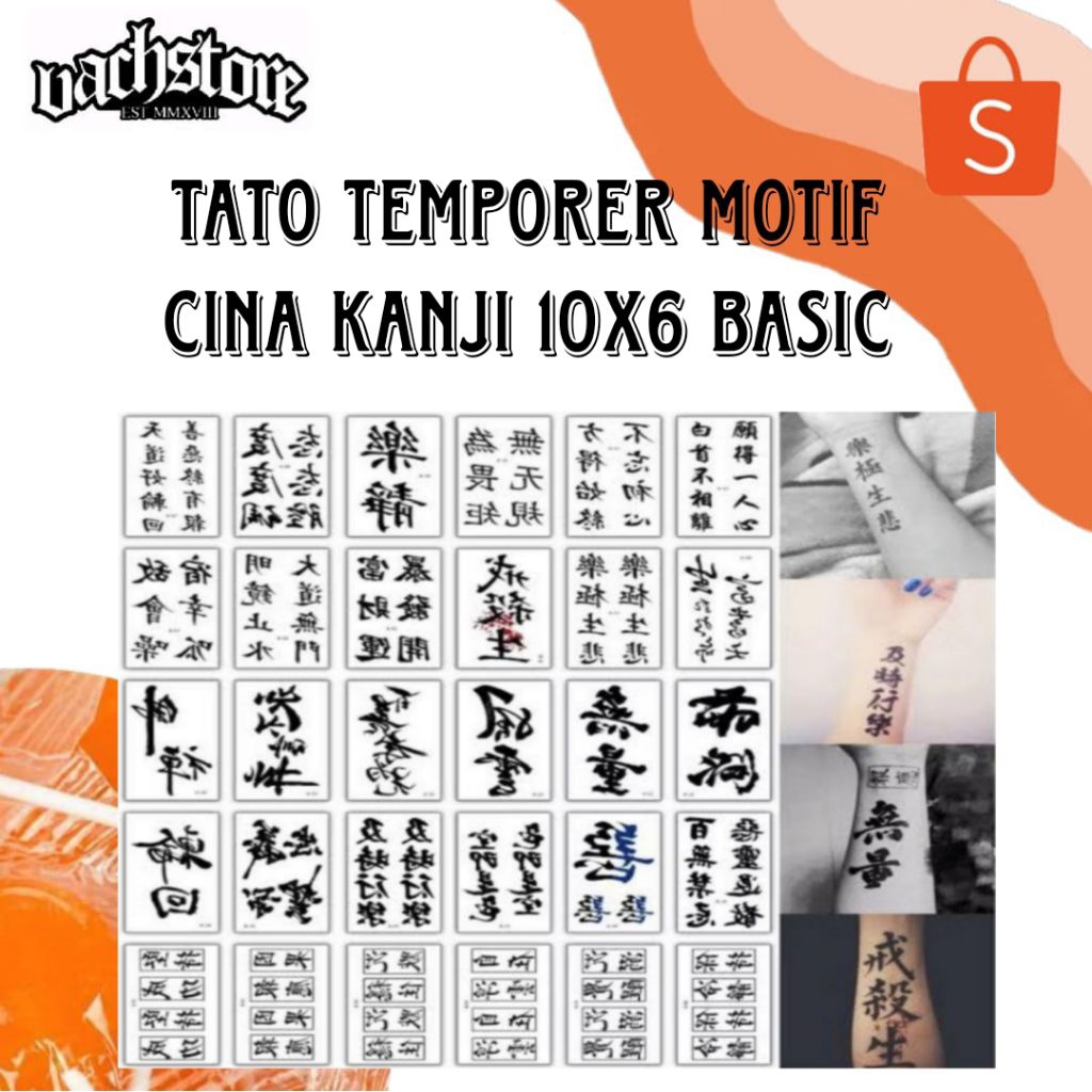 Tato Temporer Huruf Cina Kanji Kecil size 10x6 cm Temporary Tattoo viral