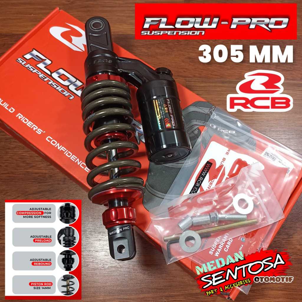 SHOCK BELAKANG RCB FLOW PRO 305MM TABUNG ATAS TITANIUM/BLACK BEAT/SCOOPY KARBU/MIO SPORTY ORIGINAL R