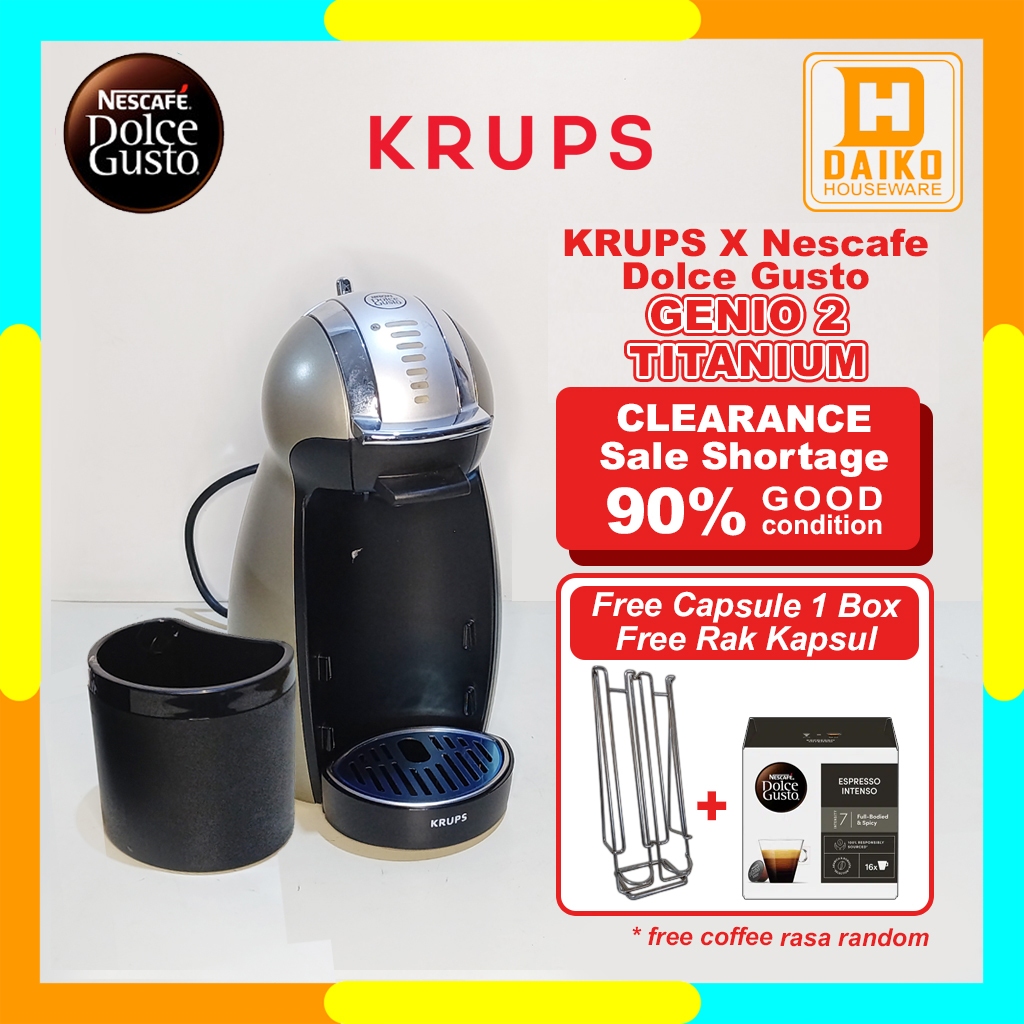 Mesin Kopi Krups X Nescafe Dolce Gusto Genio 2 Titanium Otomatis Kondisi 90% Free Kopi 1 Box + Rak