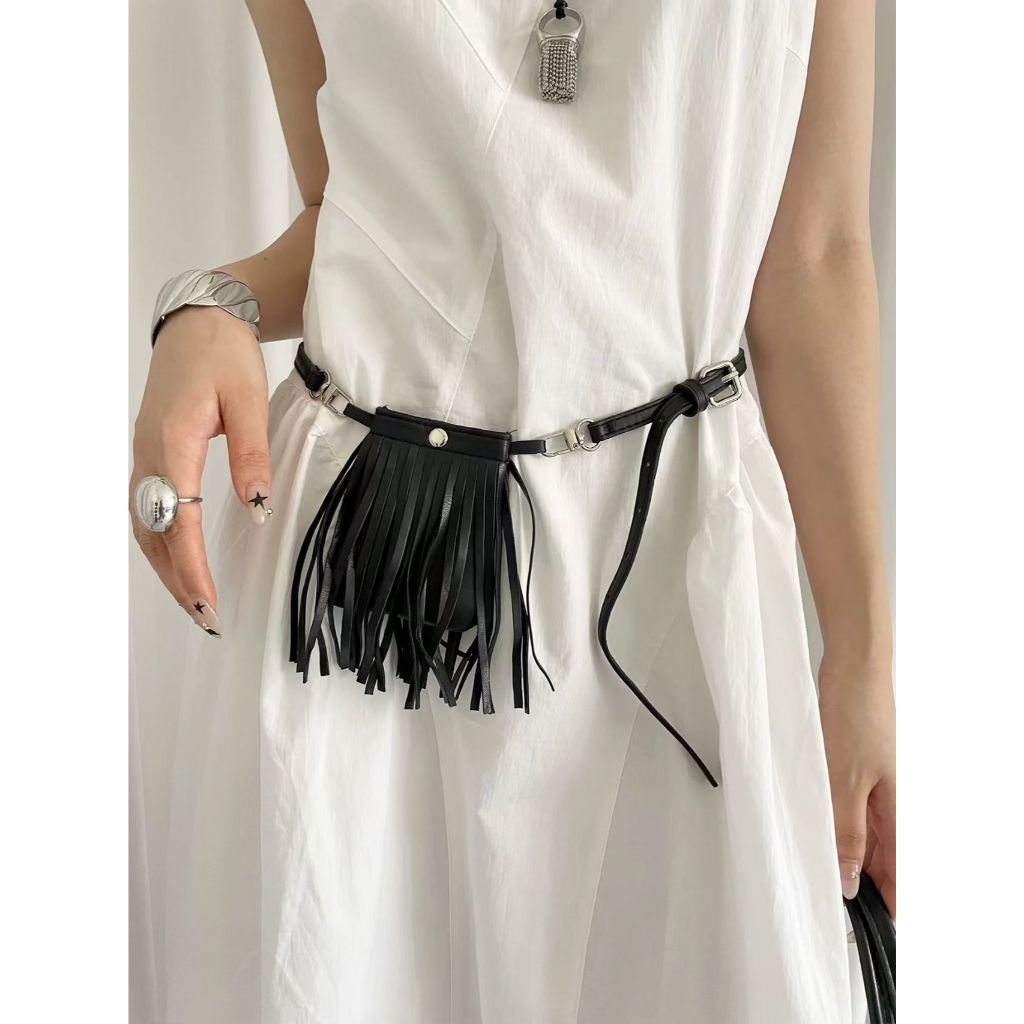 BGS-598 Tas Tali Pinggang Kulit Wanita / Belt Serba Guna Rumbai Fashion Kekinian