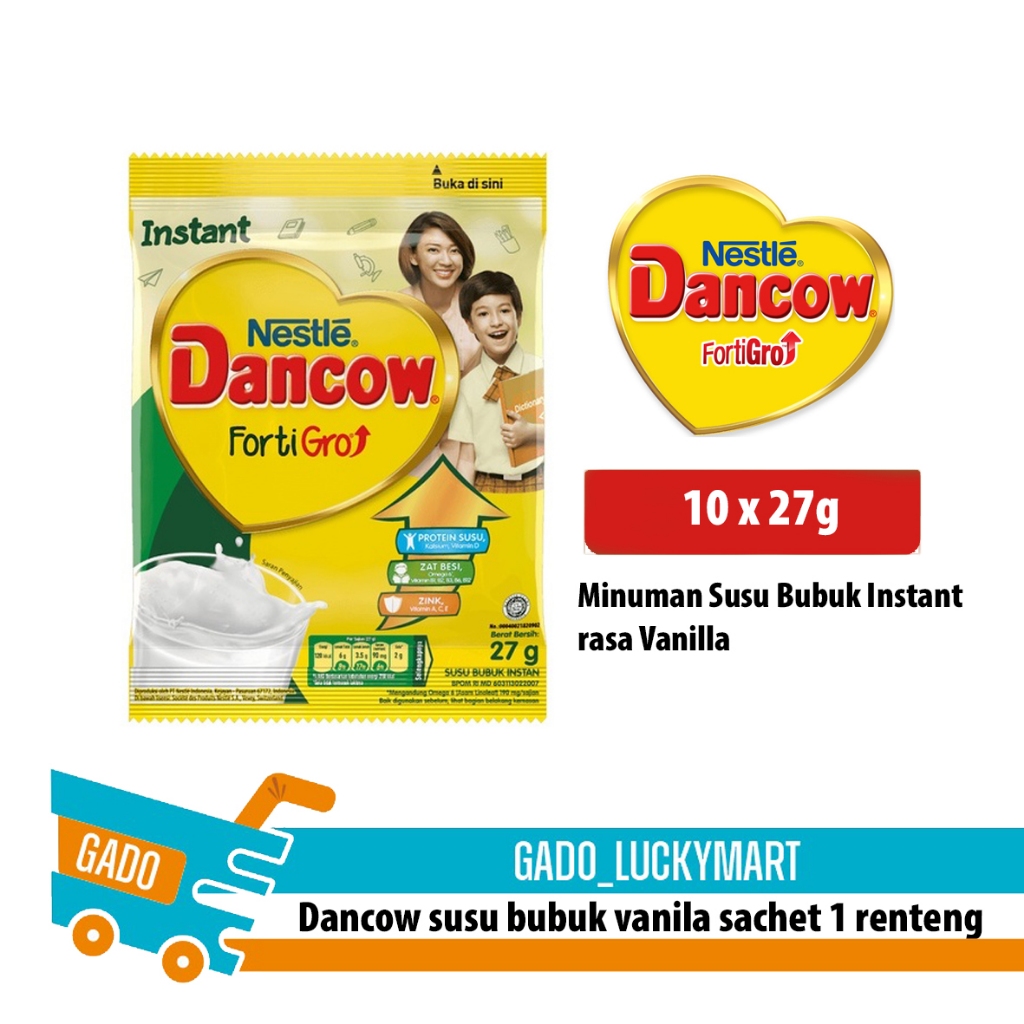 Dancow fortigro susu bubuk vanilla coklat sachet 27gr 1 renteng/ minuman susu dancow 1 renceng 10 pc