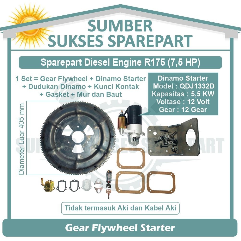 R175 GEAR FLYWHEEL STARTER / GIGI STARTER RODA GILA UNTUK MESIN DIESEL 1 CYLINDER