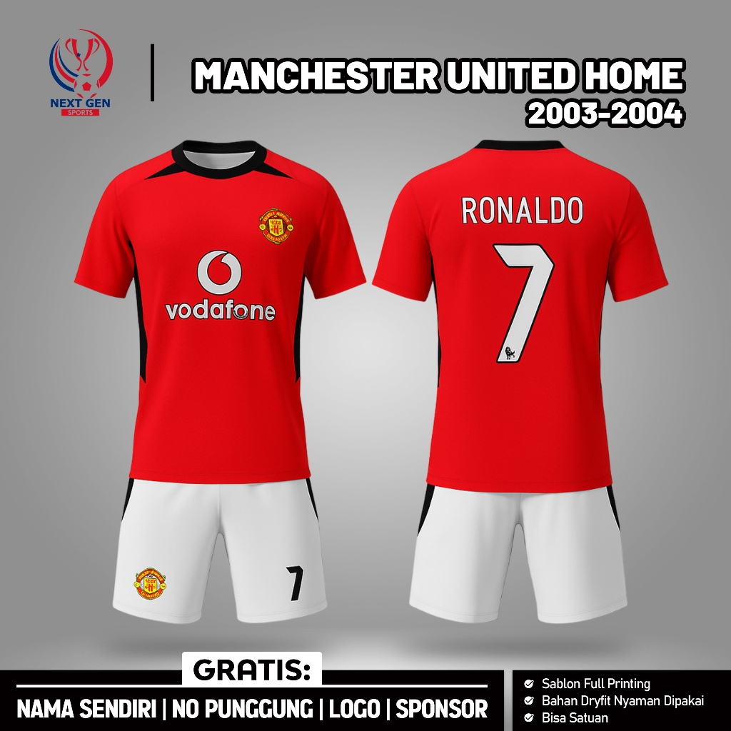 Baju Bola MU Home 2003 - 2004 Jersey [Gratis Nama dan Nomor Pungung]