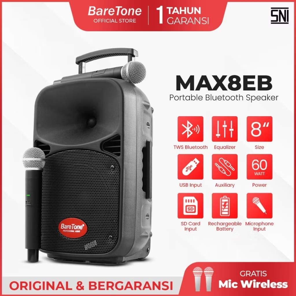 Speaker Portabel Baretone Max08eb original Speaker 8inch Garansi resmi