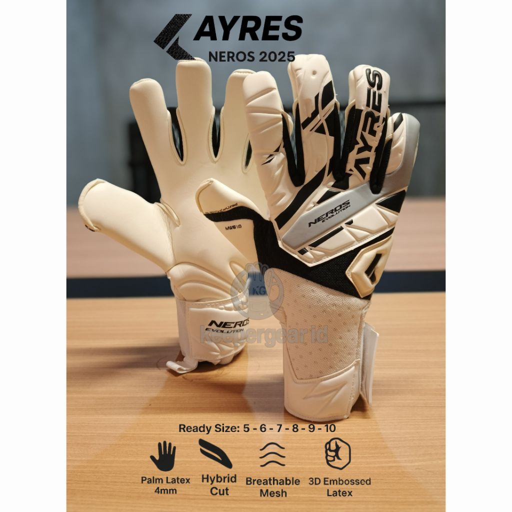 Ayres Neros Evolution White Grey Series sarung tangan kiper ayres original free sablon nama
