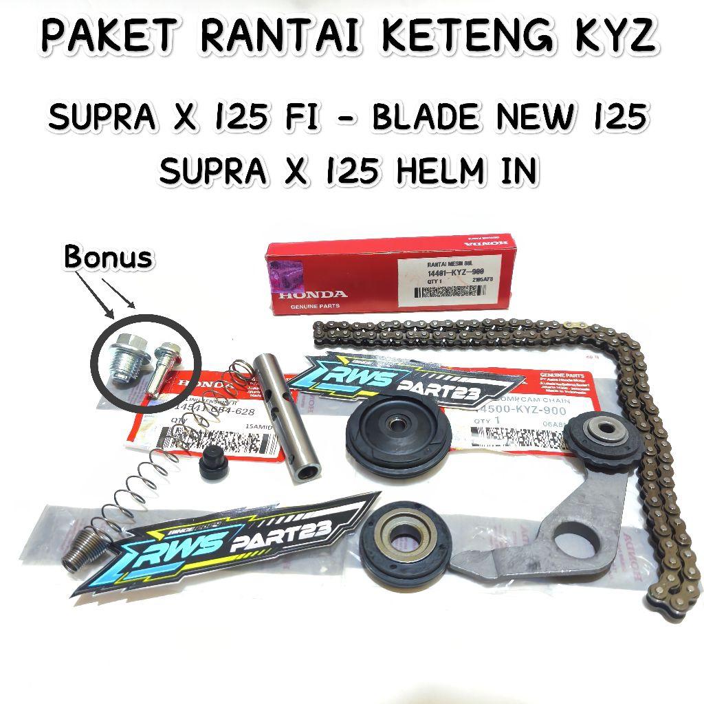 Rantai Keteng Set KYZ + Roll Keteng Plat + Suling Tensioner Honda Supra X 125 Helm in Blade New 125 