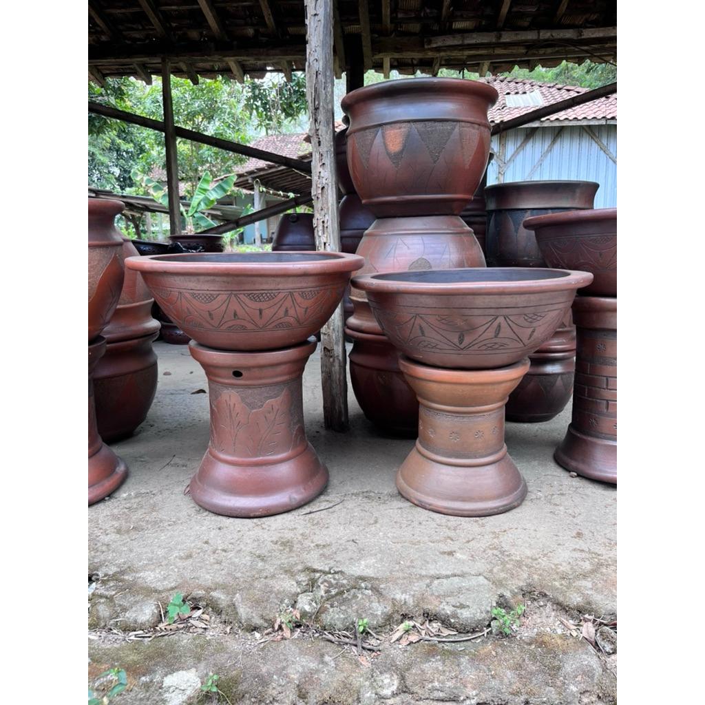 Pot Teratai 50cm (FREE PACKING KAYU) Kolam Ikan Gerabah Tanah Liat