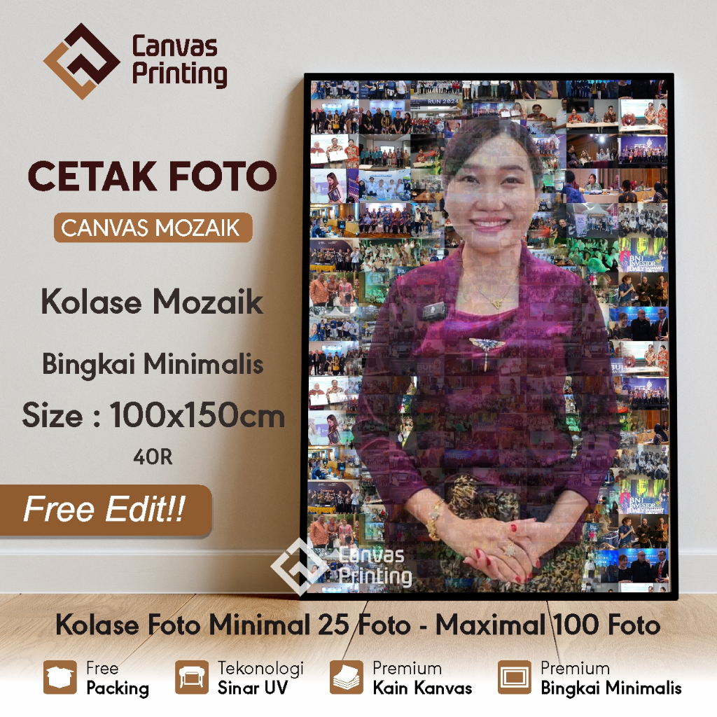 Kolase foto mozaik canvas  40R 100x150 bingkai minimalis Sudah termasuk design | Kado mozaik foto