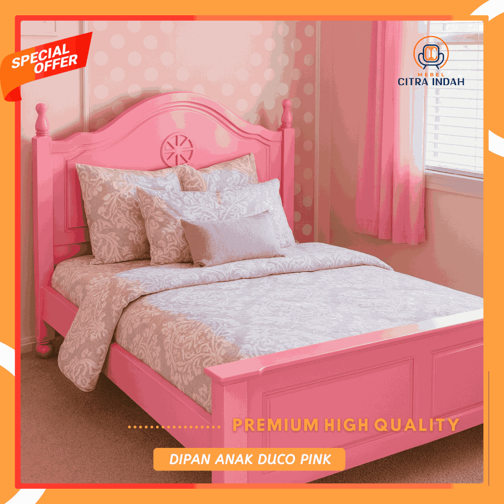 Dipan Kasur Tempat Tidur Anak Perempuan Pink 120x200 Single Bed Dipan Jati Duco Minimalis