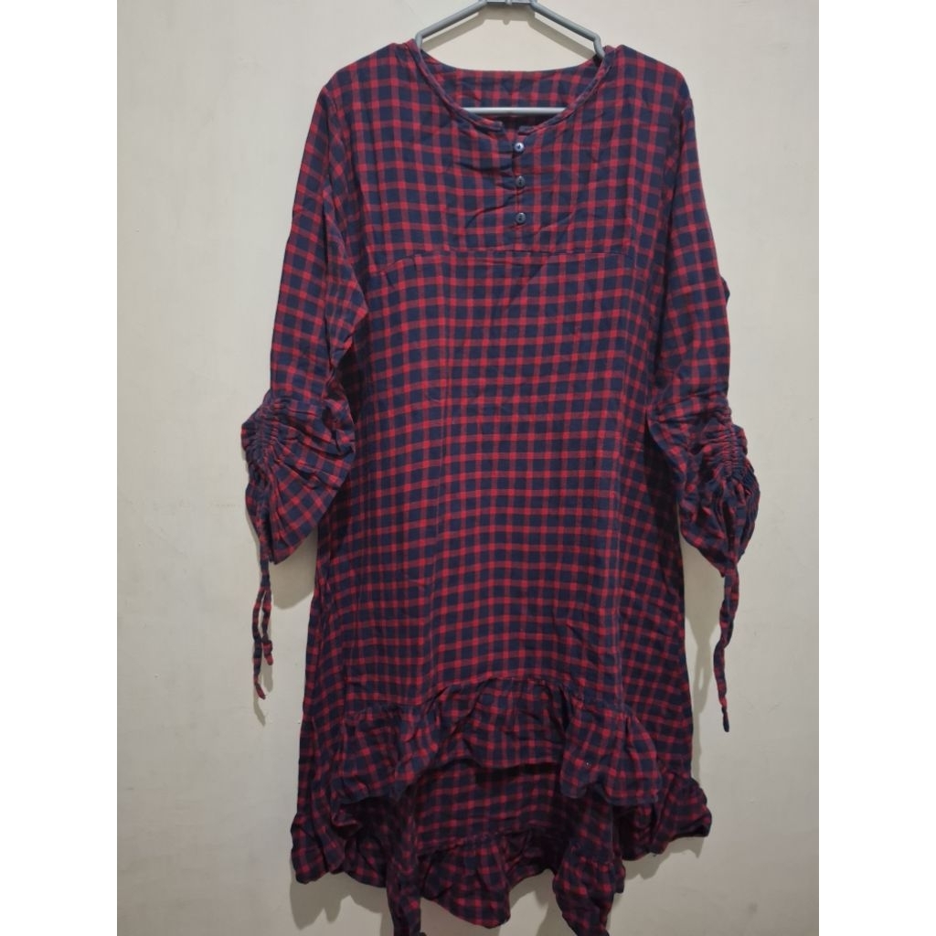 Baju tunik kotak kotak jumbo kain katun