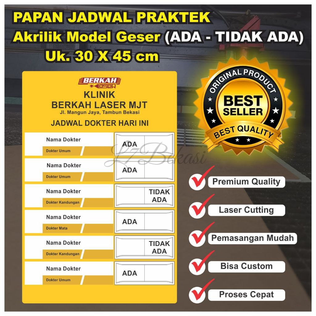 Papan Jadwal Praktek Dokter Bidan Akrilik Geser Premium Laser Cut Sign Board