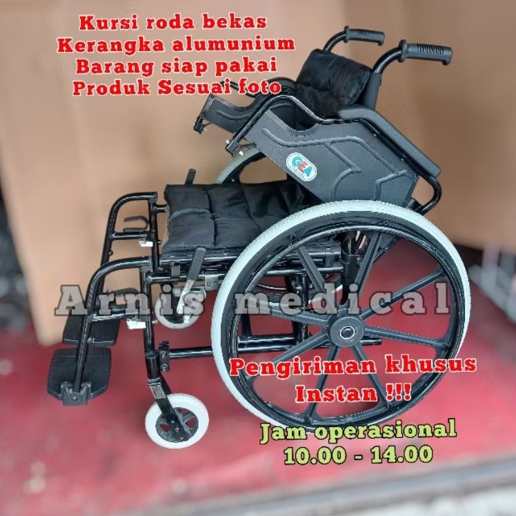 kursi roda bekas,merk gea,kerangka alumunium,barang siap pakai