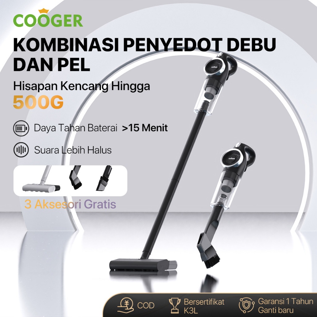 COOGER SURABAYA Vacuum Pel Tanpa Kabel 6000Pa Penyedot Debu Kasur dan Pel Lantai Cordless Praktis