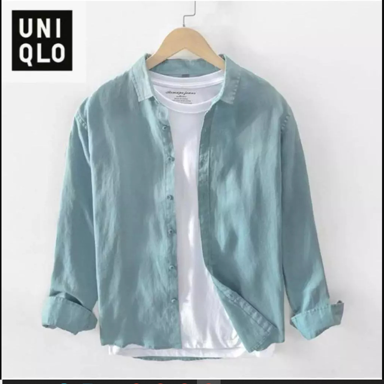 Kemeja HIJAU SAGE .Polos Pria Uniqlo,Kemeja Casual.,,,,HIJAU SAGE..,Kemeja Lengan Panjang,Terbaru ..