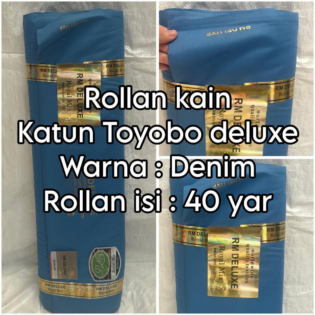 jual kain rollan toyobo deluxe RM isi 40 yar warna biru denim bandung instant ready stock